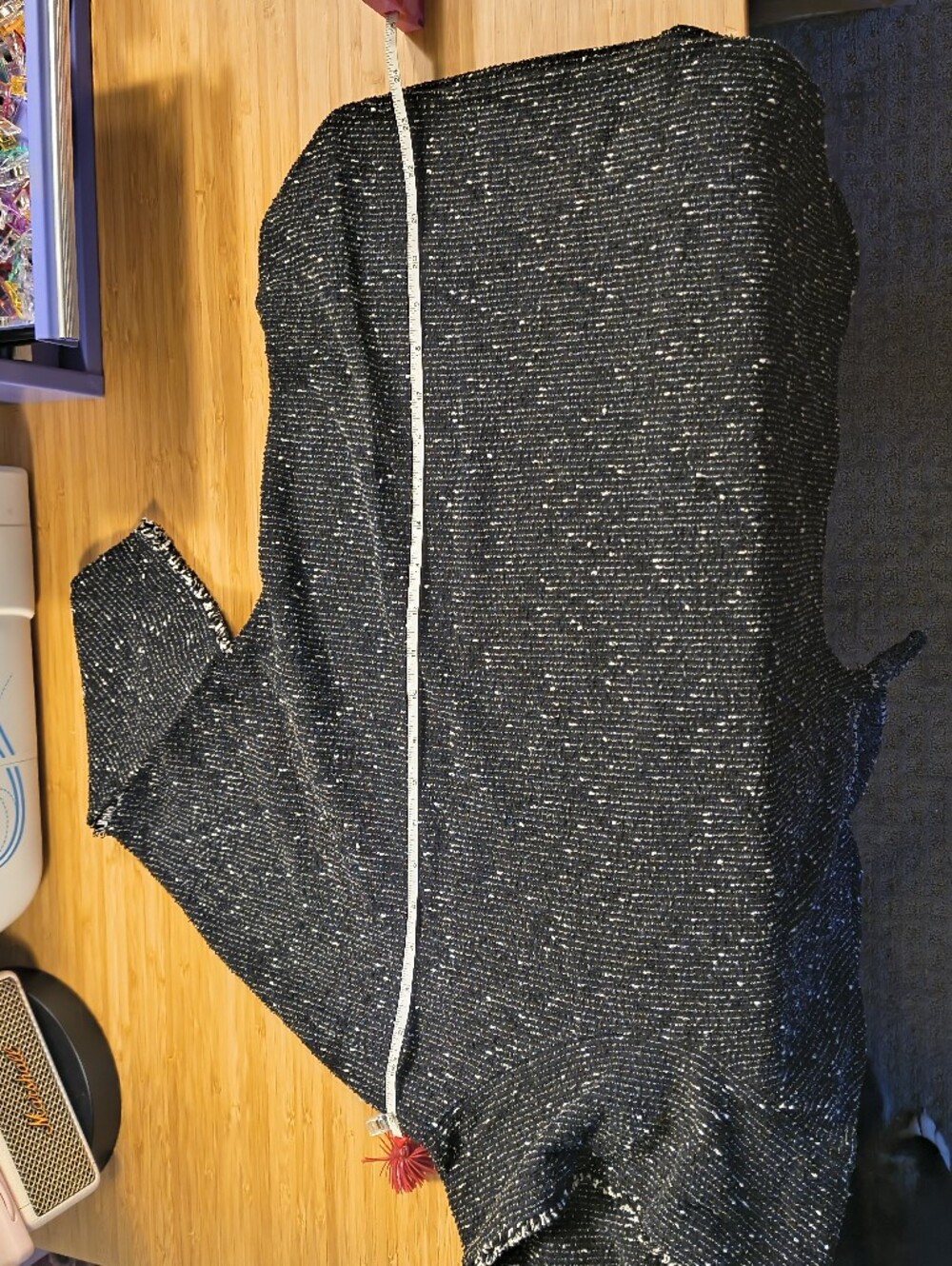 Max Studio Black White Tweed Fringe Mock Neck Dolman Tunic Top Size S - Picture 5 of 13